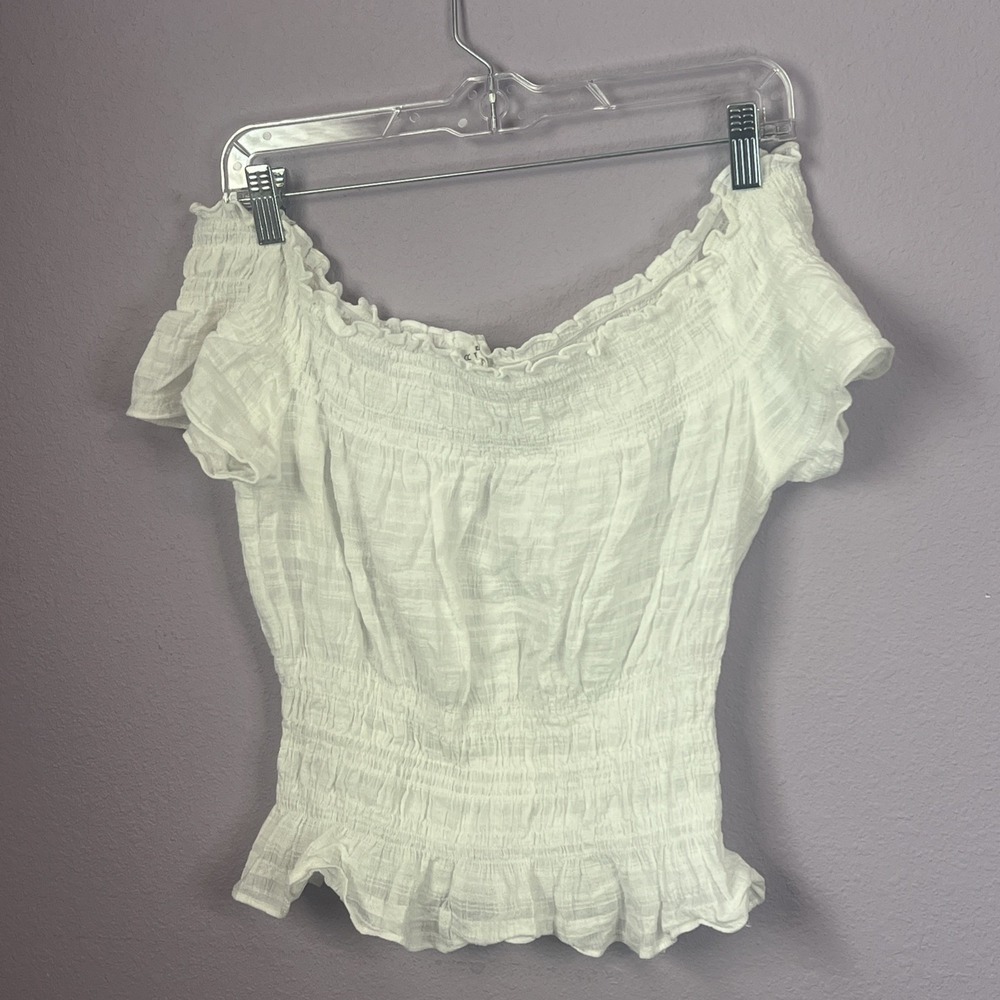 Cotton Candy LA White Smocked Ruffle Crop Top Size Large Y2K Festival